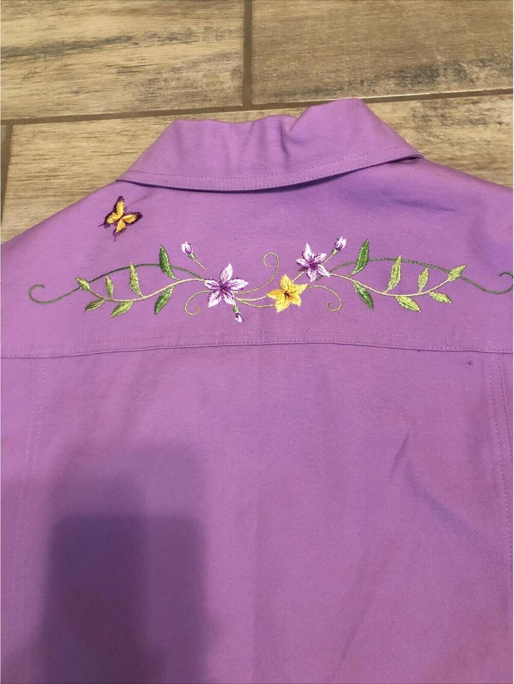 Vtg Victor Costa Womens Purple Denim/canvas Jacket Embroidered  Snap‎ Collared M - Picture 13 of 15